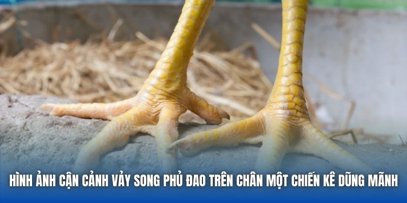 Hình ảnh cận cảnh vảy Song Phủ Đao trên chân một chiến kê dũng mãnh